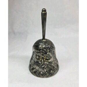 Enesco? Silver Plated Bell Santa Head CHRISTMAS Metal Decoration Patina